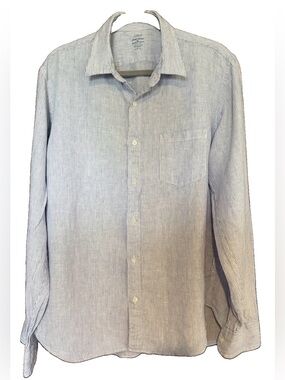 J.Crew Mens Large Baird McNutt Irish Linen Striped Long Sleeve Button Up Shirt
